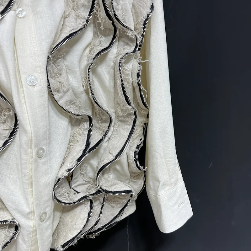 Solid Wave Zippers Patchwork Shirt