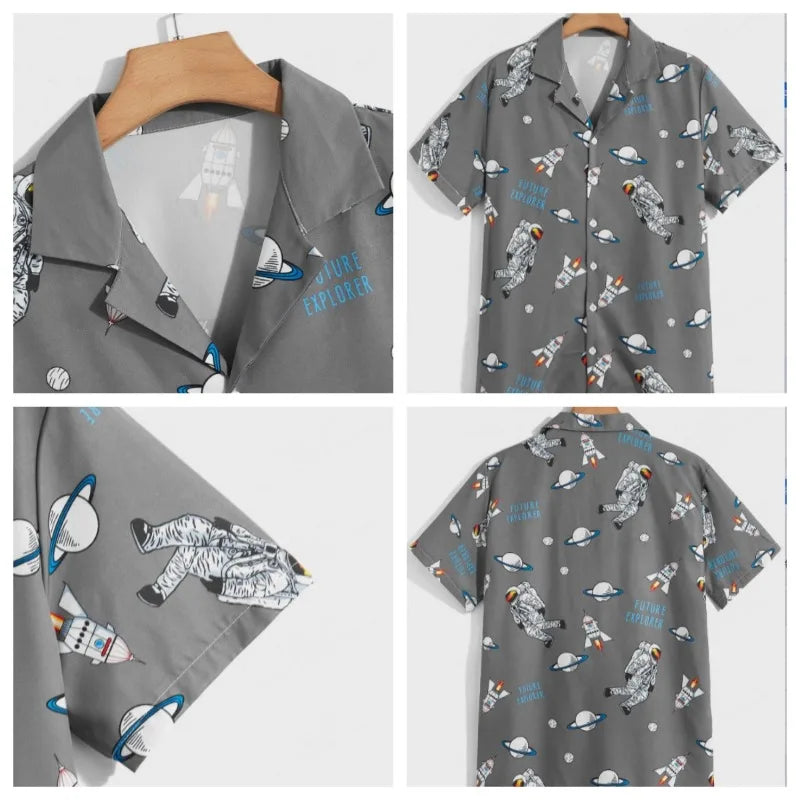 Astronaut Printed Lapel Collar Shirt