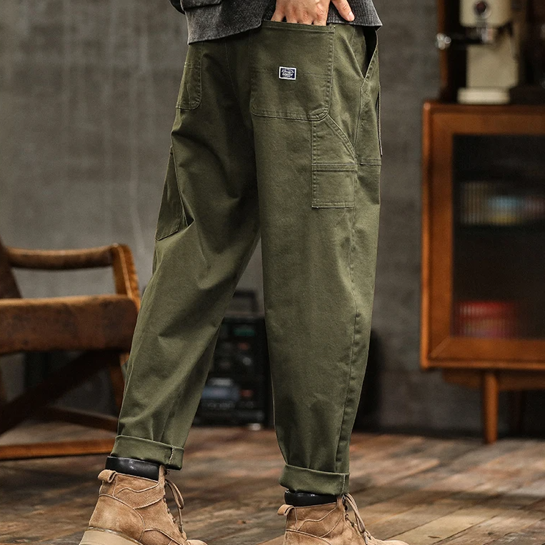 Cotton Mid-Waist Cargo Pants