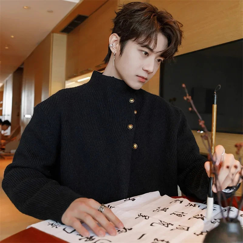 Half-Turtleneck Button Design Sweater