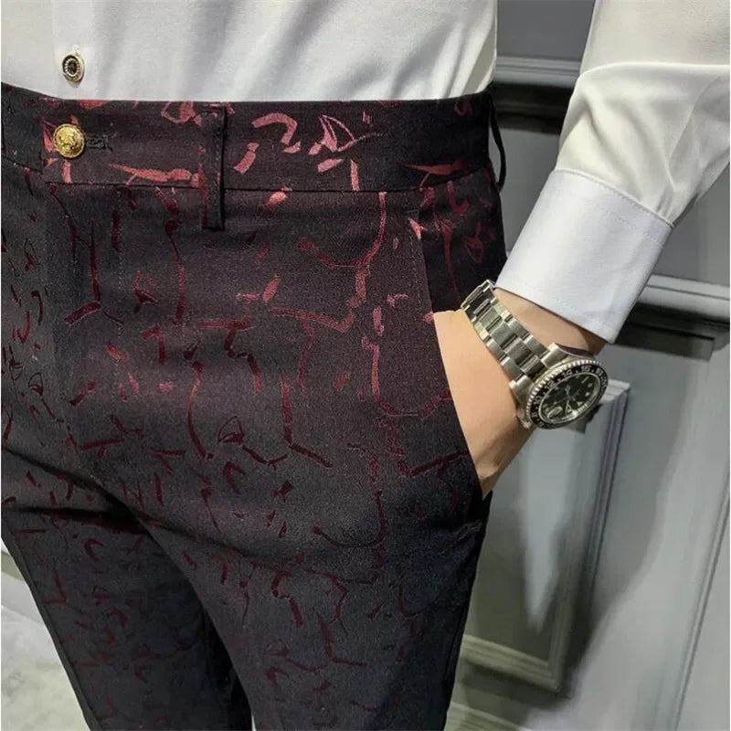 Fashion Retro Jacquard Slim Fit Trousers
