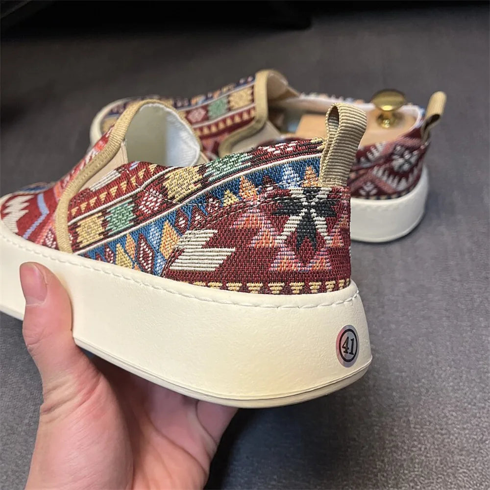 Tribal Pattern Cloth Slip-On Sneakers