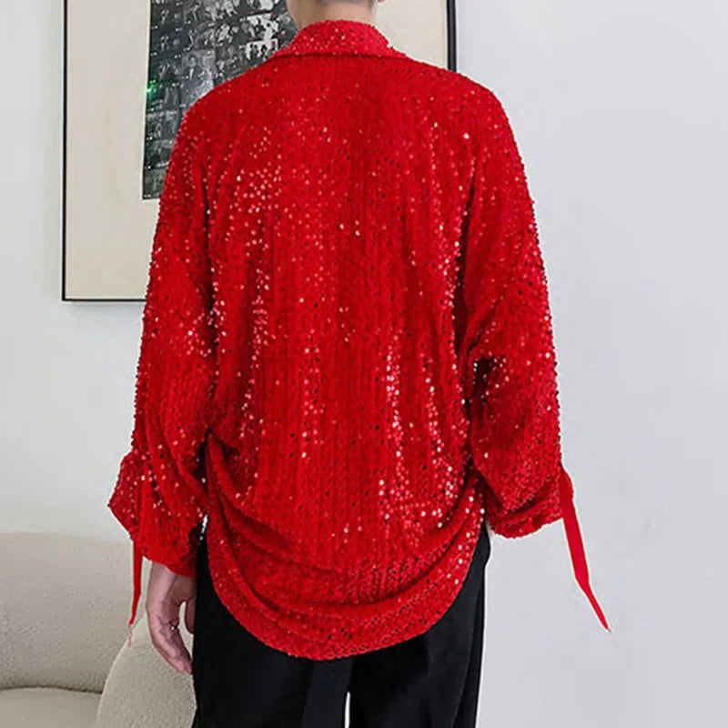 Solid Light Sequin Adjustable Ribbon Shirt