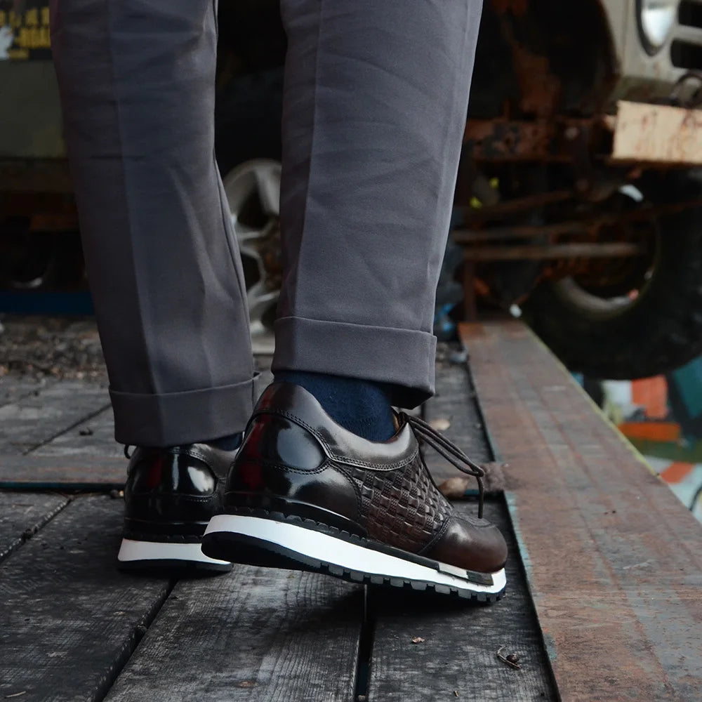 Plaid Pattern Natural Genuine Leather Shoes