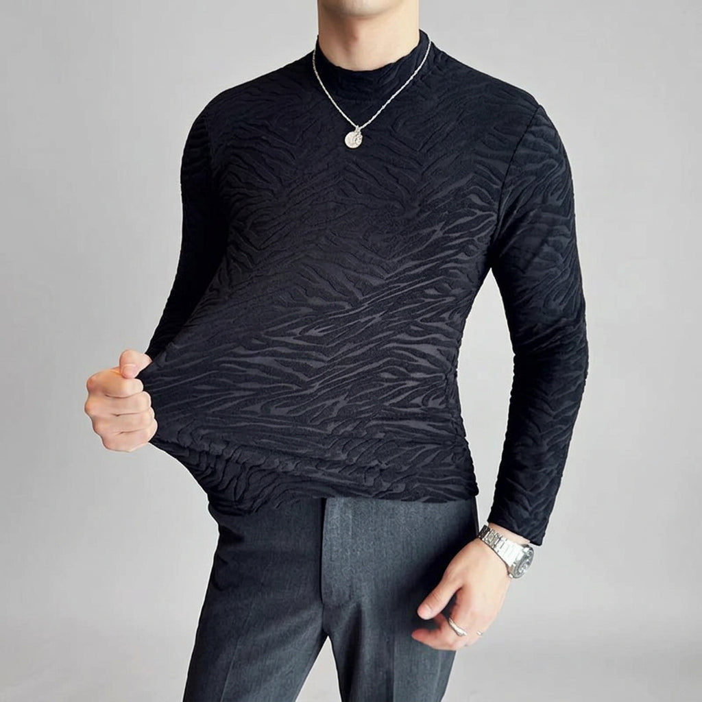Solid Long Sleeve Embossed Fitted T-Shirts