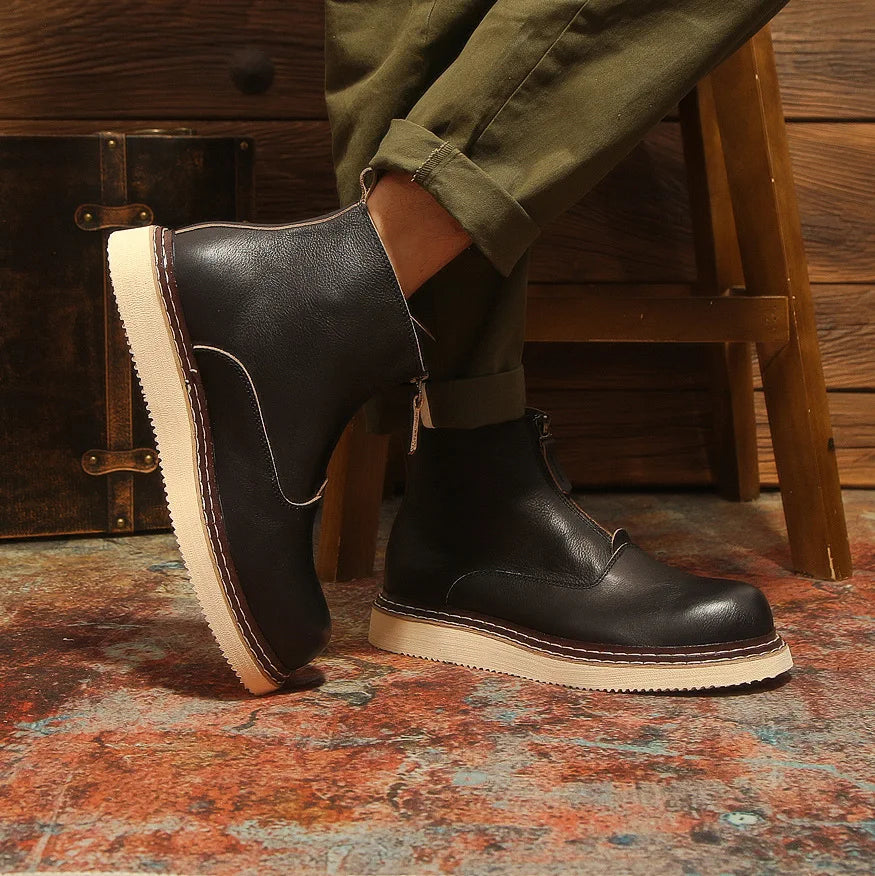 Elegant Solid Genuine Leather Ankle Boots