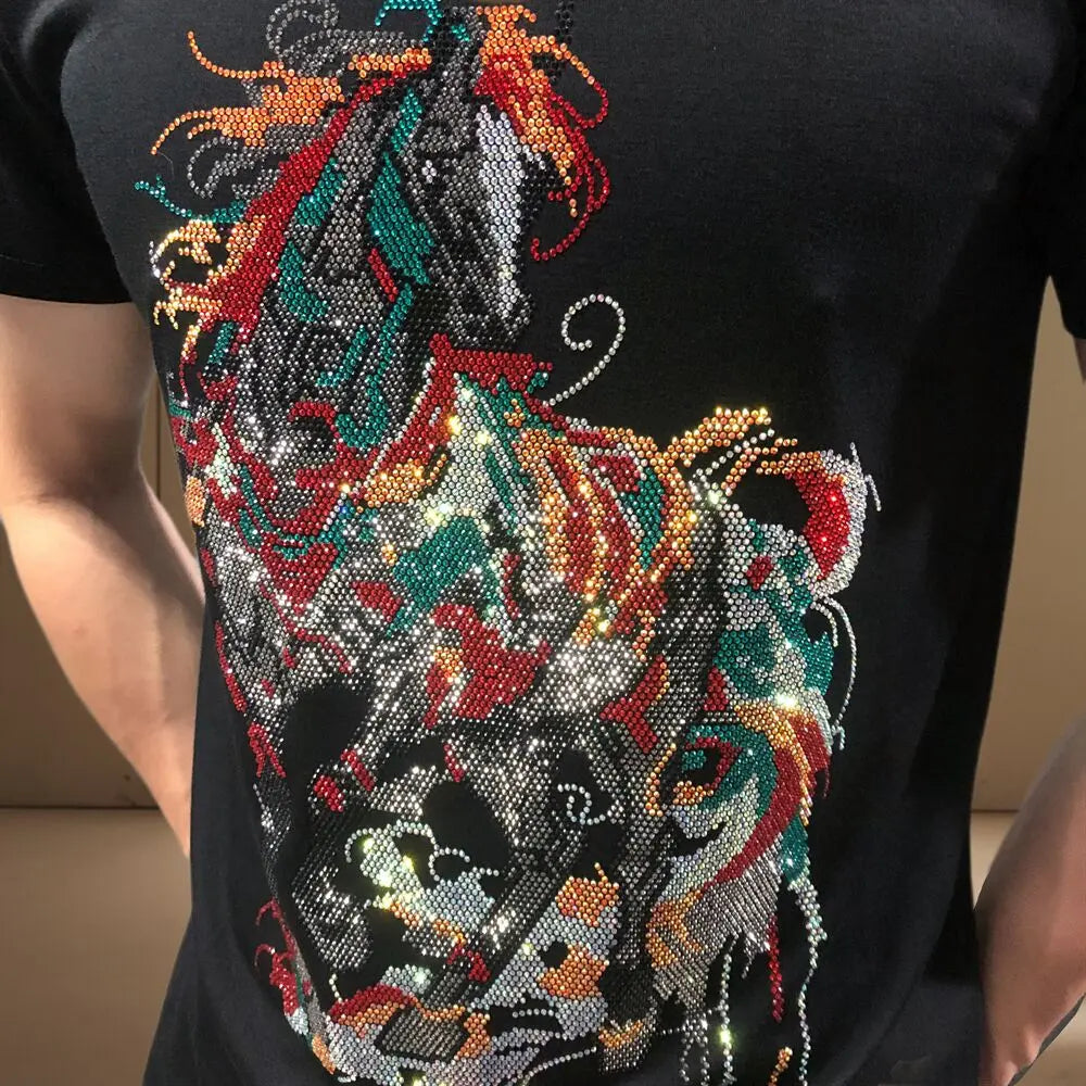 Colour Rhinestone Horse Design T-Shirt