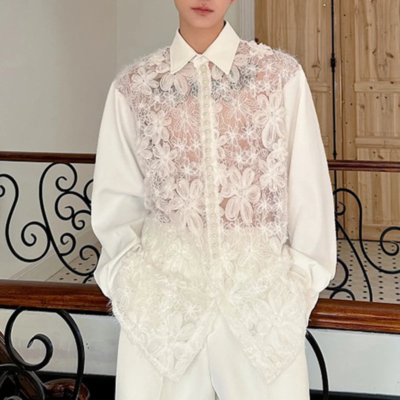 Hollow Lace Patchwork Flower Shirt