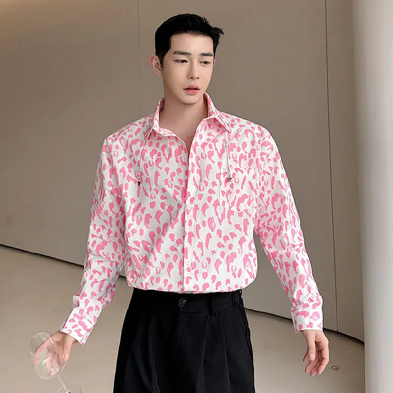 Pink Casual Printing Lapel Chain Shirt