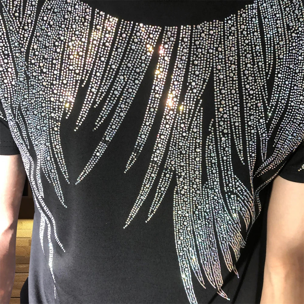 Fashion Wings Pattern Rhinestones T-Shirt