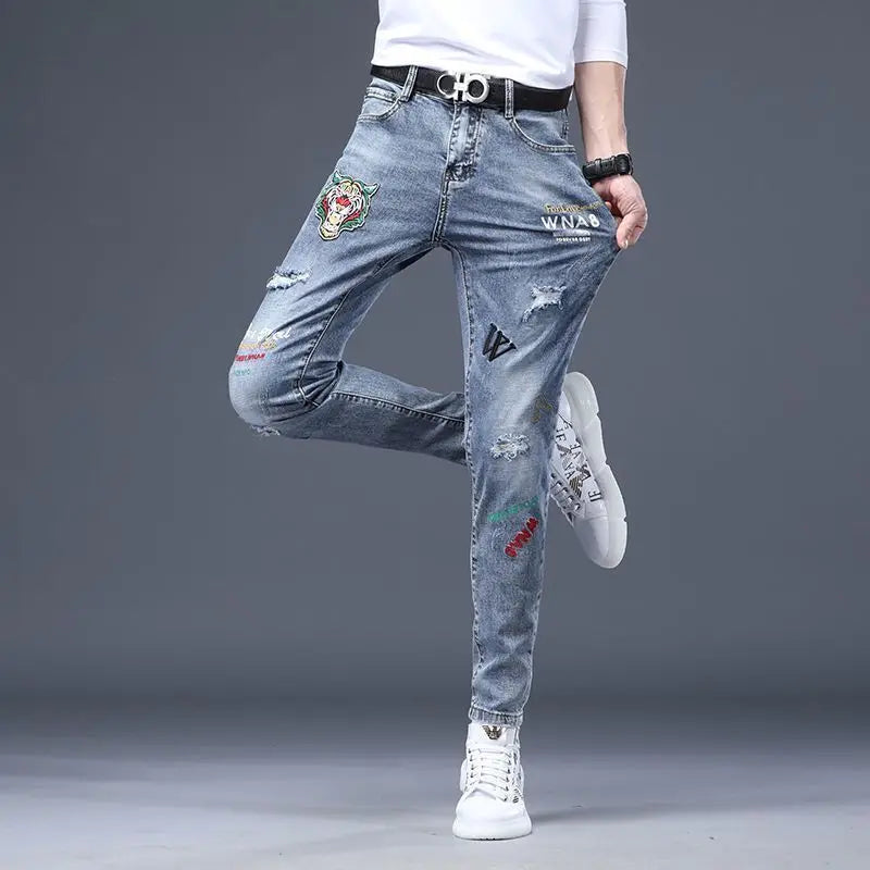 Streetwear Ripped Letter Patches Jeans