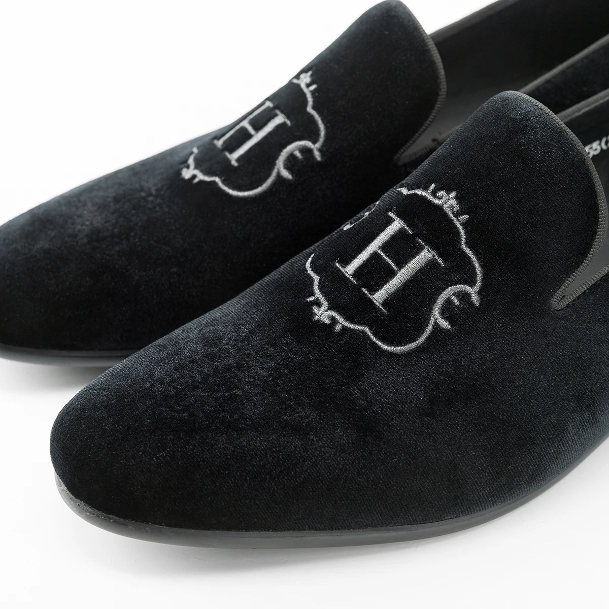 H Letter Embroidery Velvet Loafers