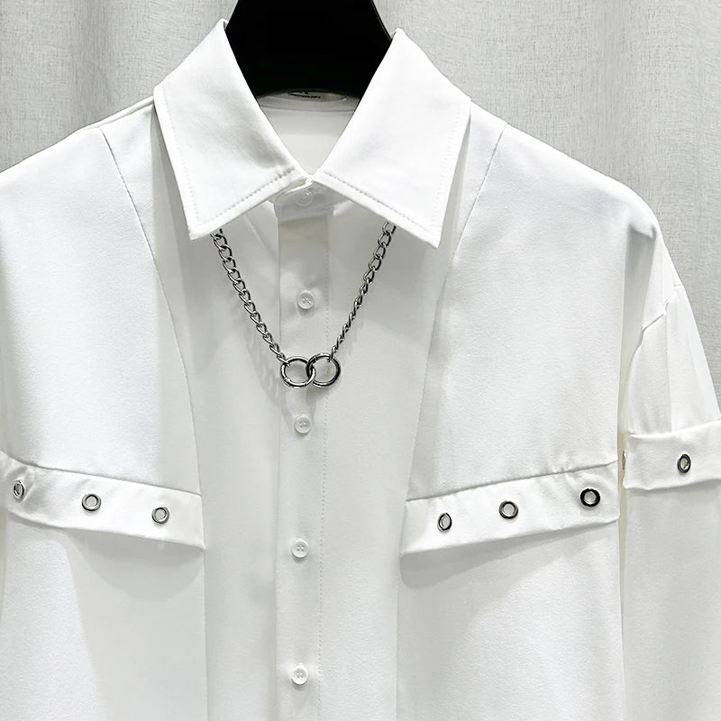 Solid Chain O-Rivet Decor Cotton Shirt