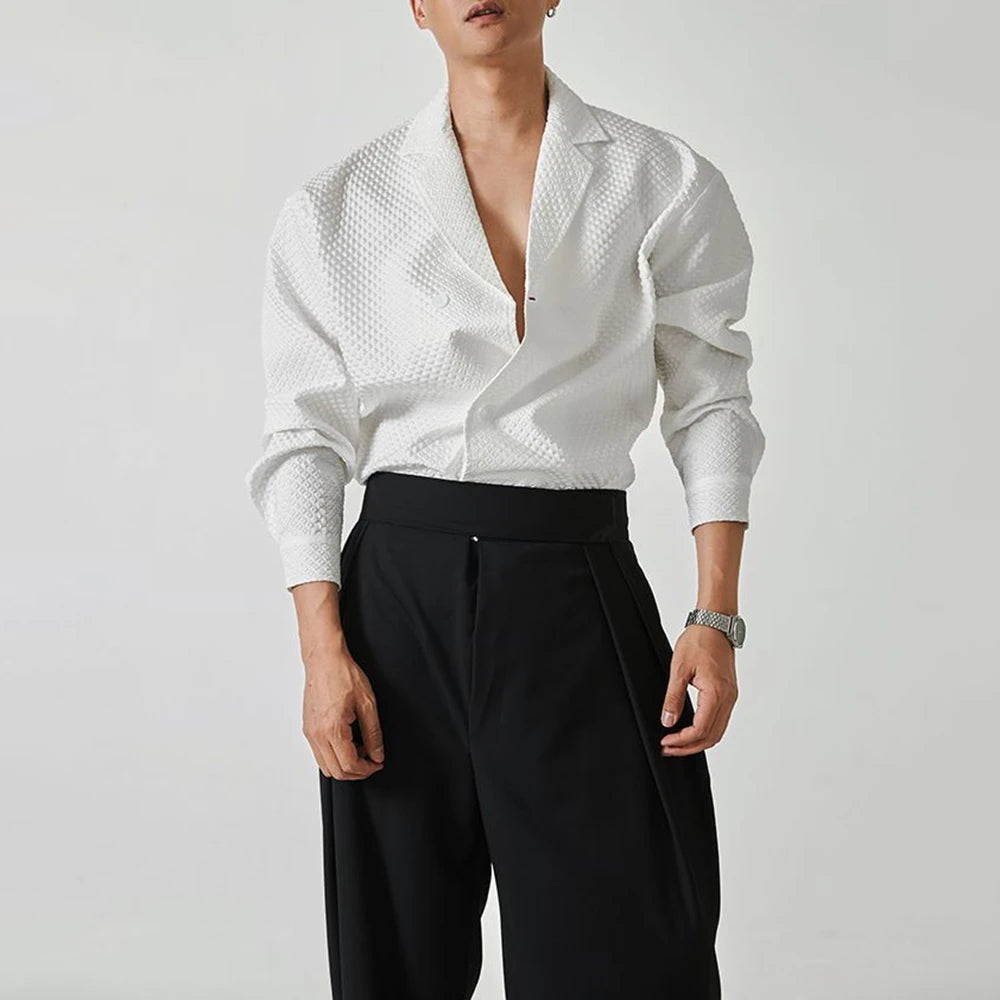 Waffle Suit Collar Long-Sleeve Shirt
