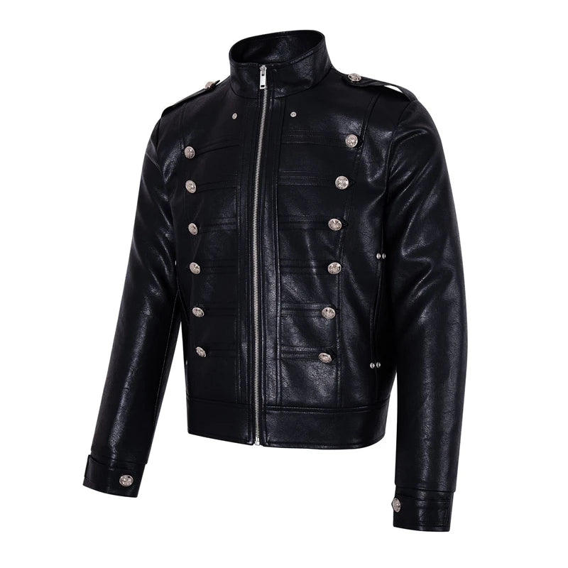 Retro Solid Black Metal Button Fitted Jacket