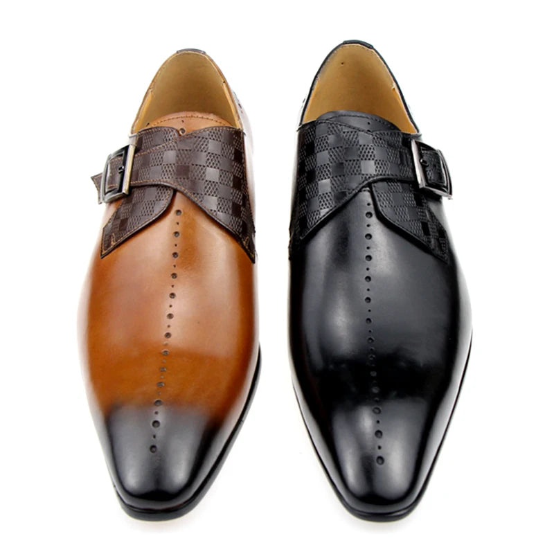 Burnished Tip Buckled Formal Loafers