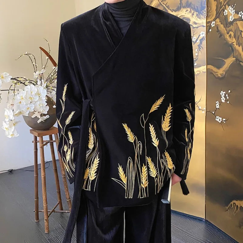 Black Embroidery Suit Pants Set