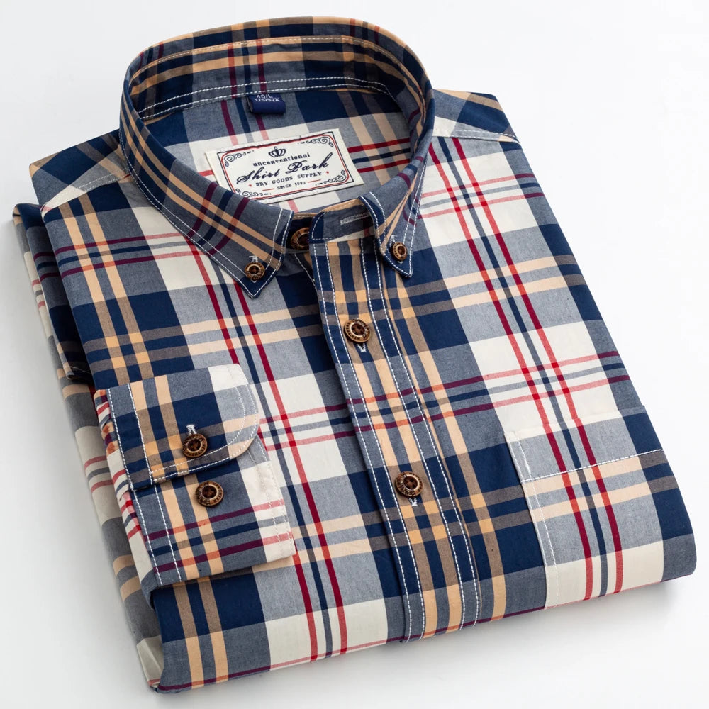 Plaid Pattern Long Sleeve Men Shirt