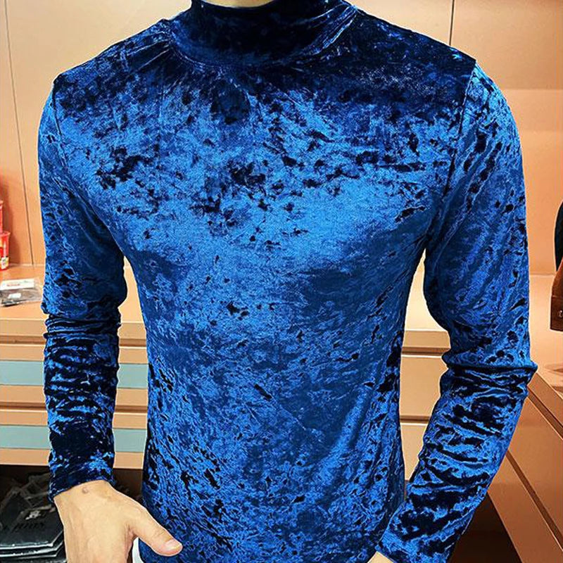 Abstract Pattern Velvet High Neck T-Shirt