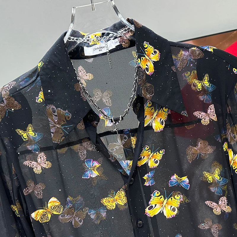 Butterflies Thin Slightly Transparent Shirt