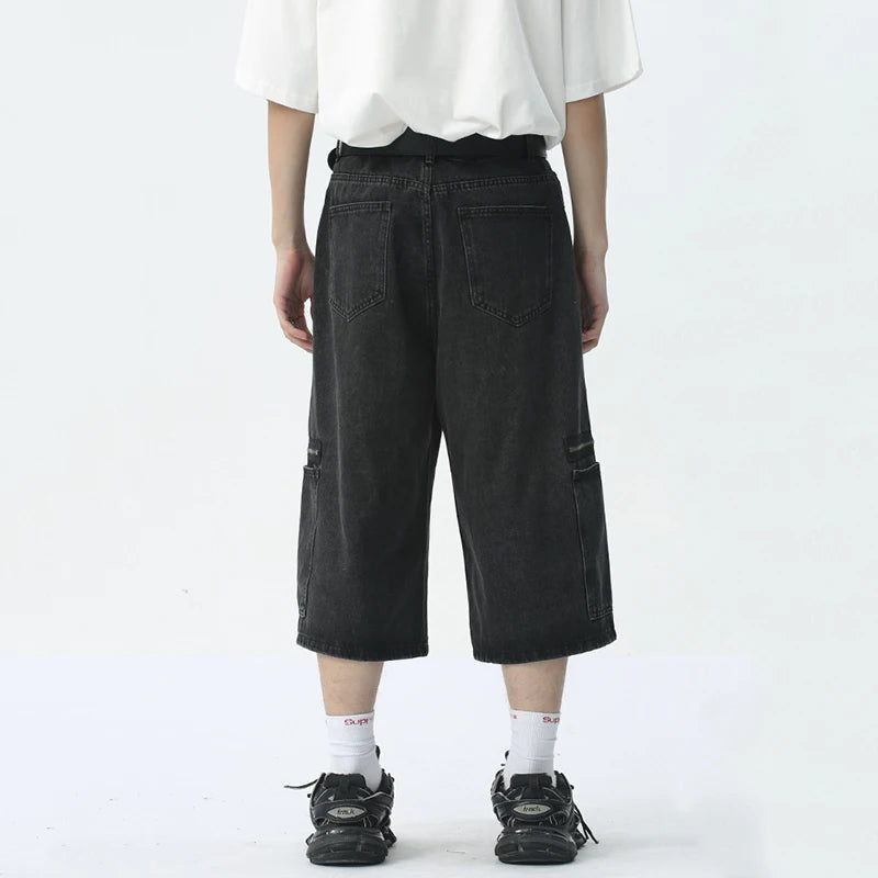 Black Color Zipper Pockets Shorts