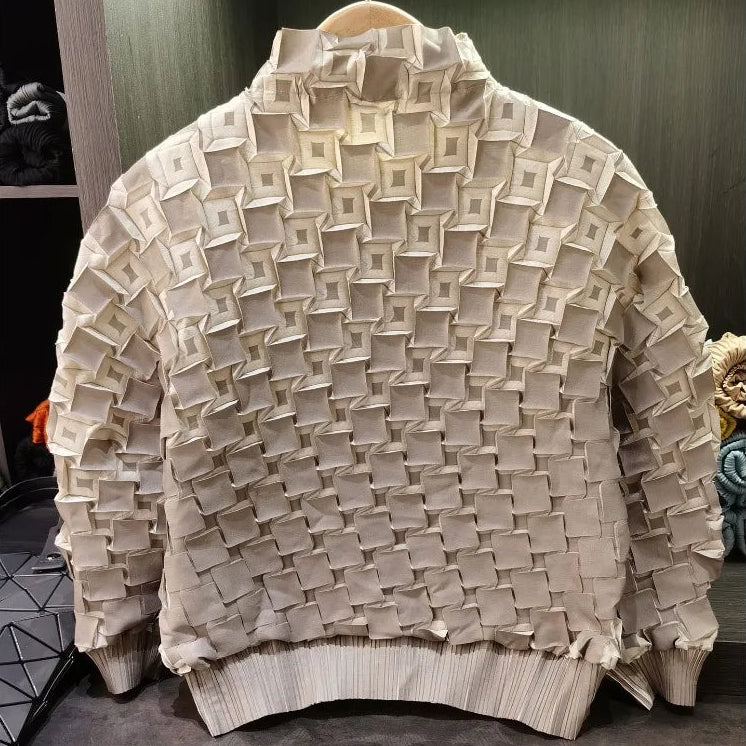 3D Pleated Color-Block Jacket