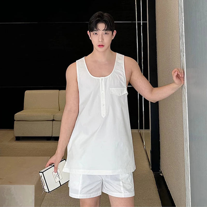 White Solid Tank Top Shorts Set