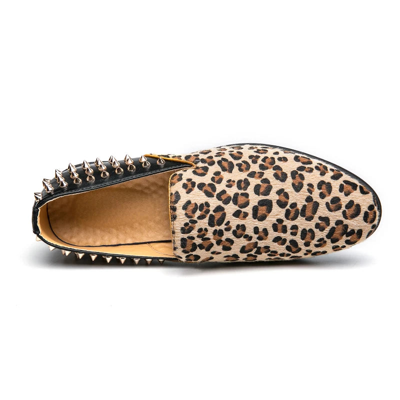 Leopard Pattern Rivet Men's Loafers