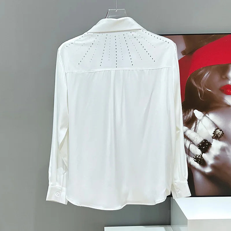 Rhinestone Around Collar Long Sleeve Shirt