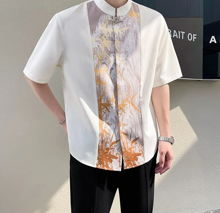Chinese Abstract Color Blocking Shirt