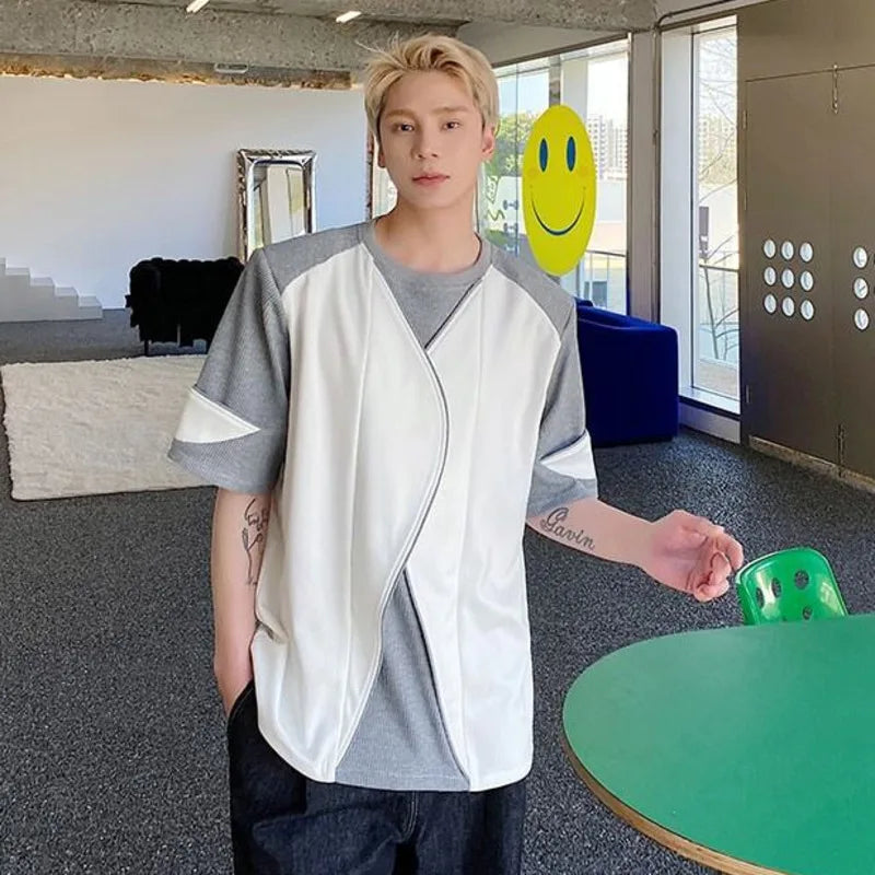 Contrast Color Fake Two-Piece T-Shirt