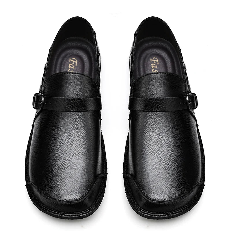 Solid Round Toe Split Leather Shoes