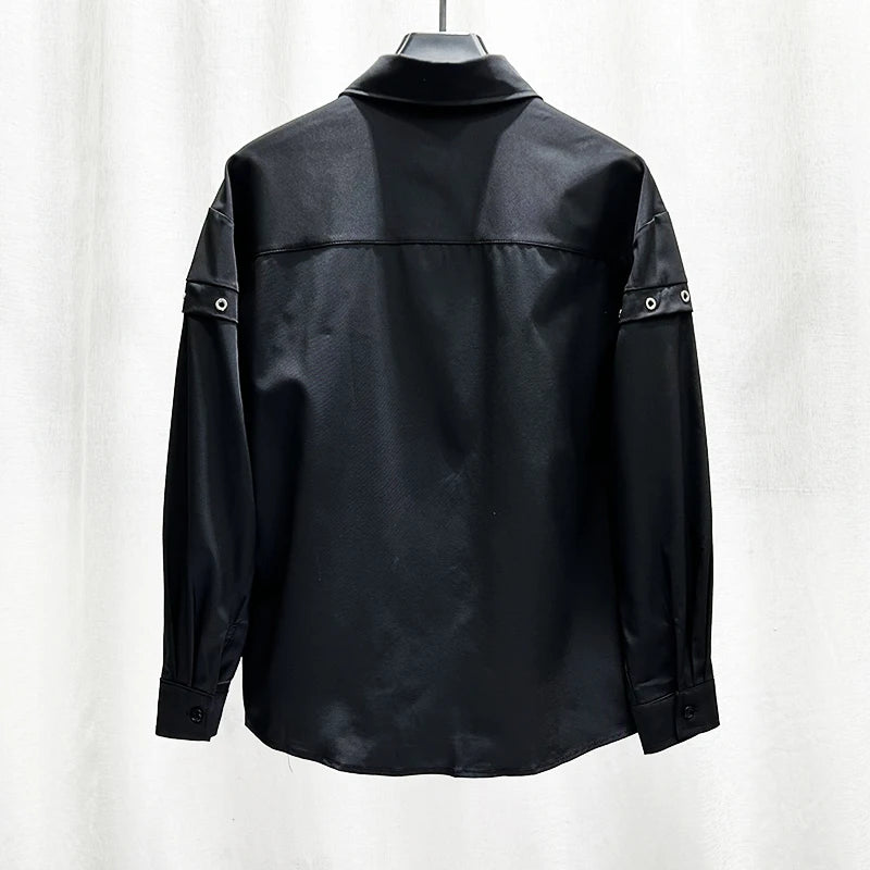 Solid Chain O-Rivet Decor Cotton Shirt