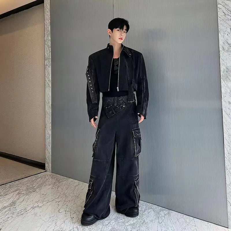 Black Belt Multi Pockets Pants Set