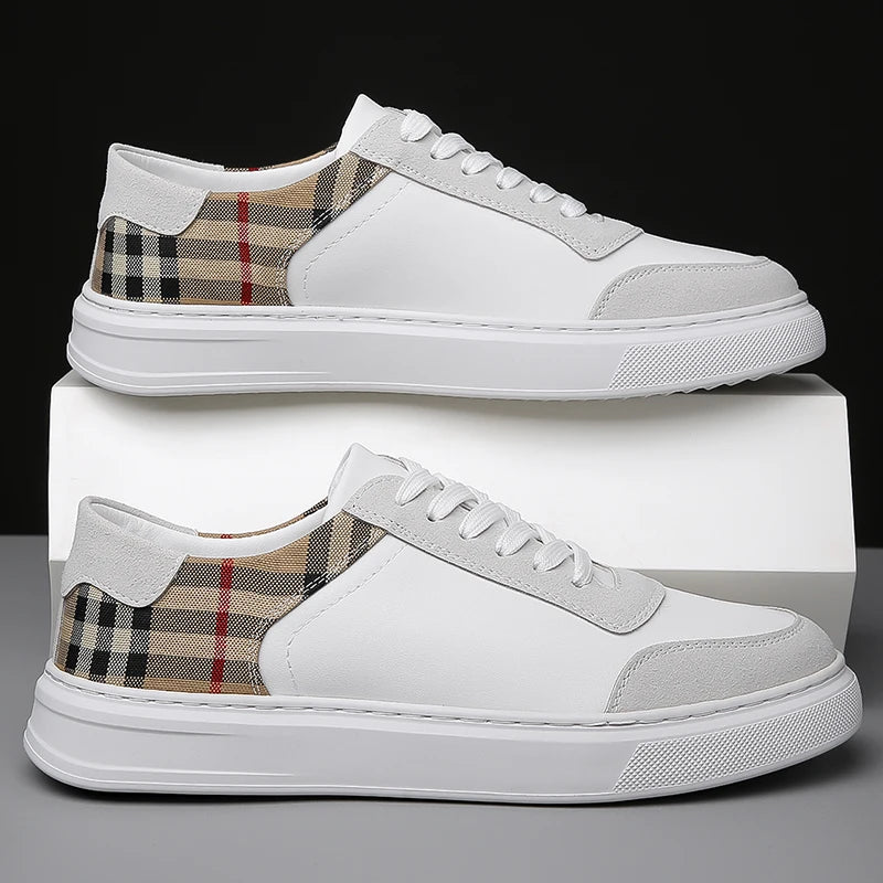 Plaid & Solid Leather Men's Sneakers