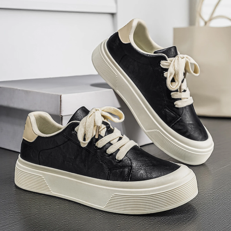 Thick-Soled Textured Leather Sneakers