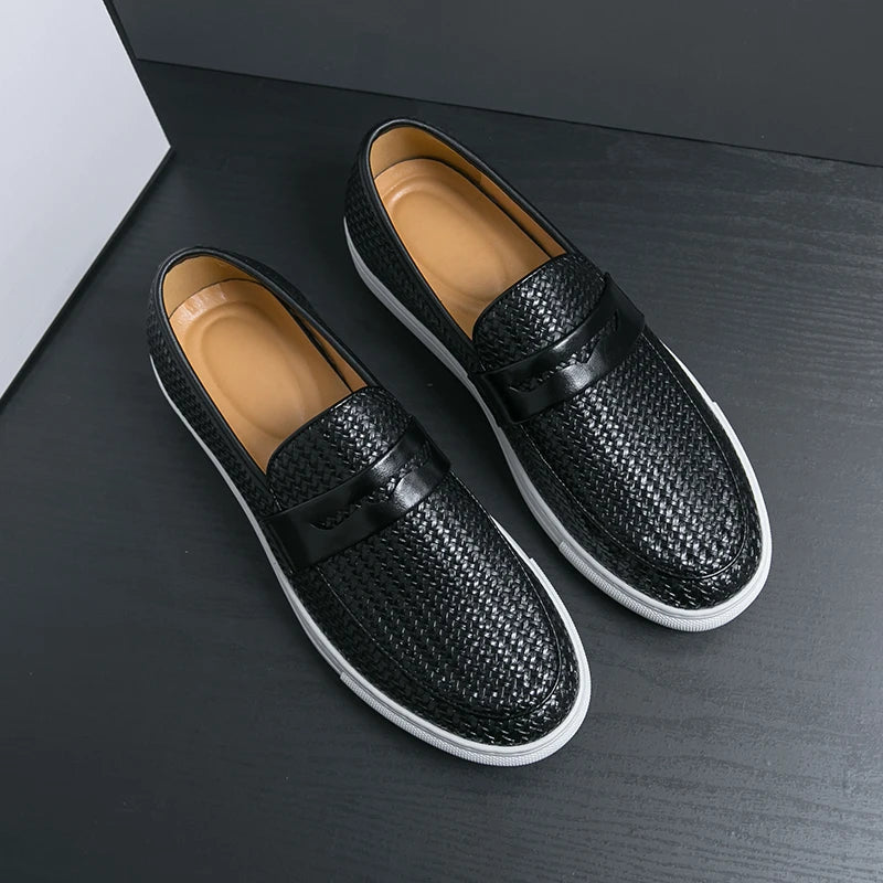 Soft Casual Leather Woven Loafers