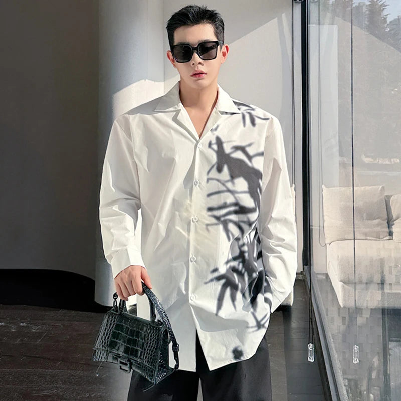 Ink Painting Printing Lapel Loose Shirt