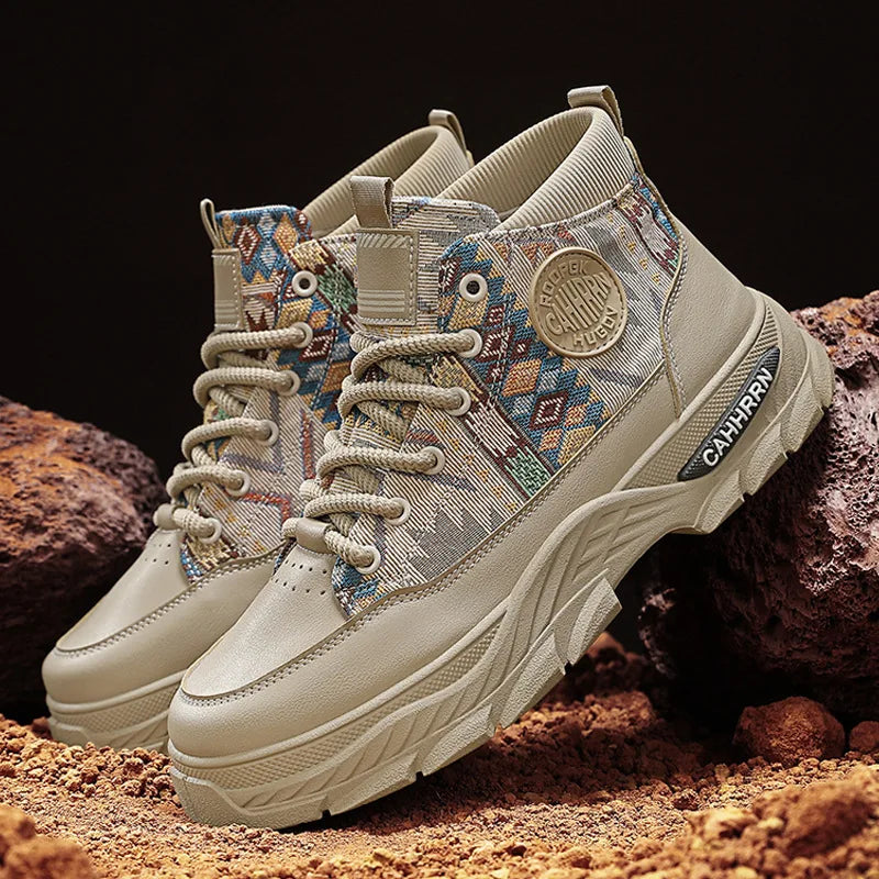 Leather Canvas Patchwork Casual Boots