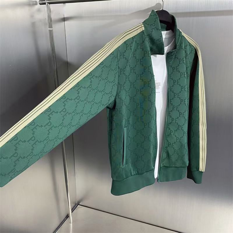 Green Geometric Stand Collar Jacket