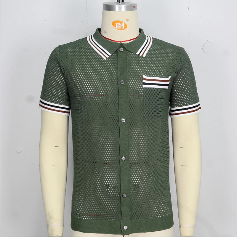 Knit Hollow Out Pocket Shirt