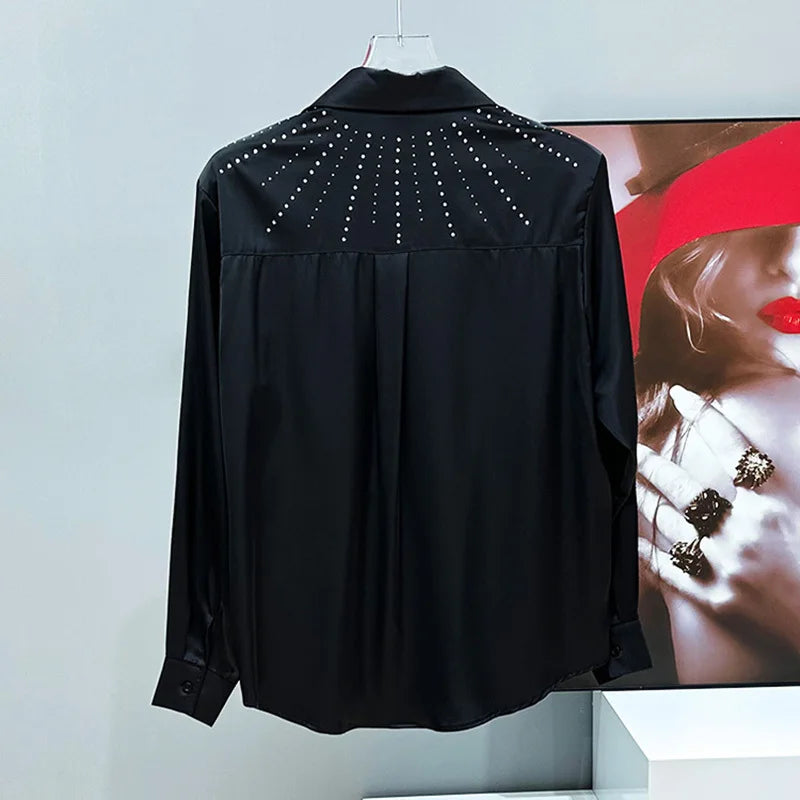 Rhinestone Around Collar Long Sleeve Shirt