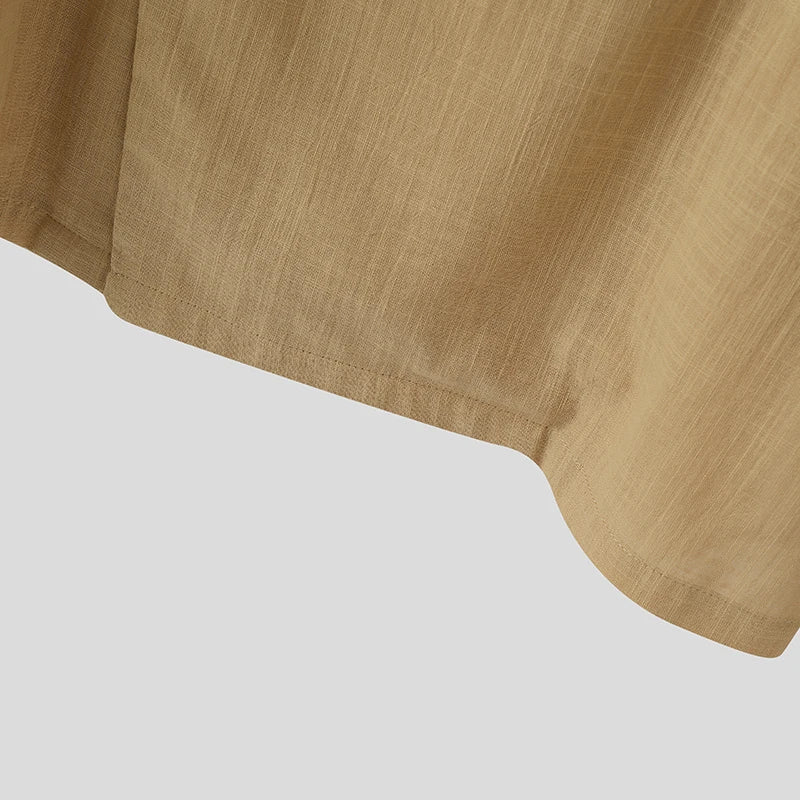 Solid Color V-Neck One-Button Shirt