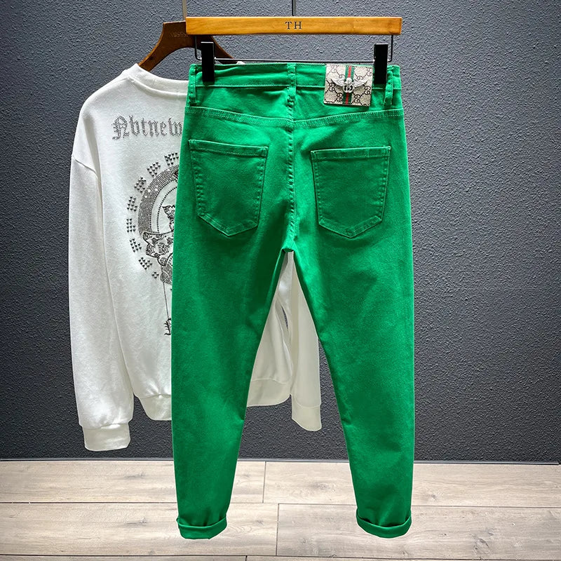 Badge Patchwork Straight Slim Fit Jeans