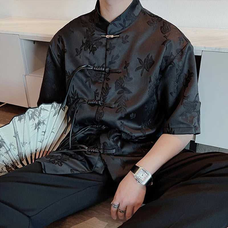 Jacquard Chinese Style Cotton Shirt