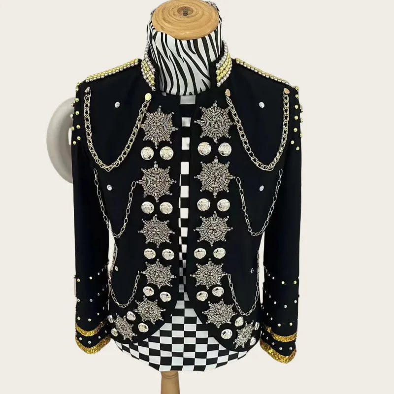 Metal Chain Rhinestone Costumes Blazer