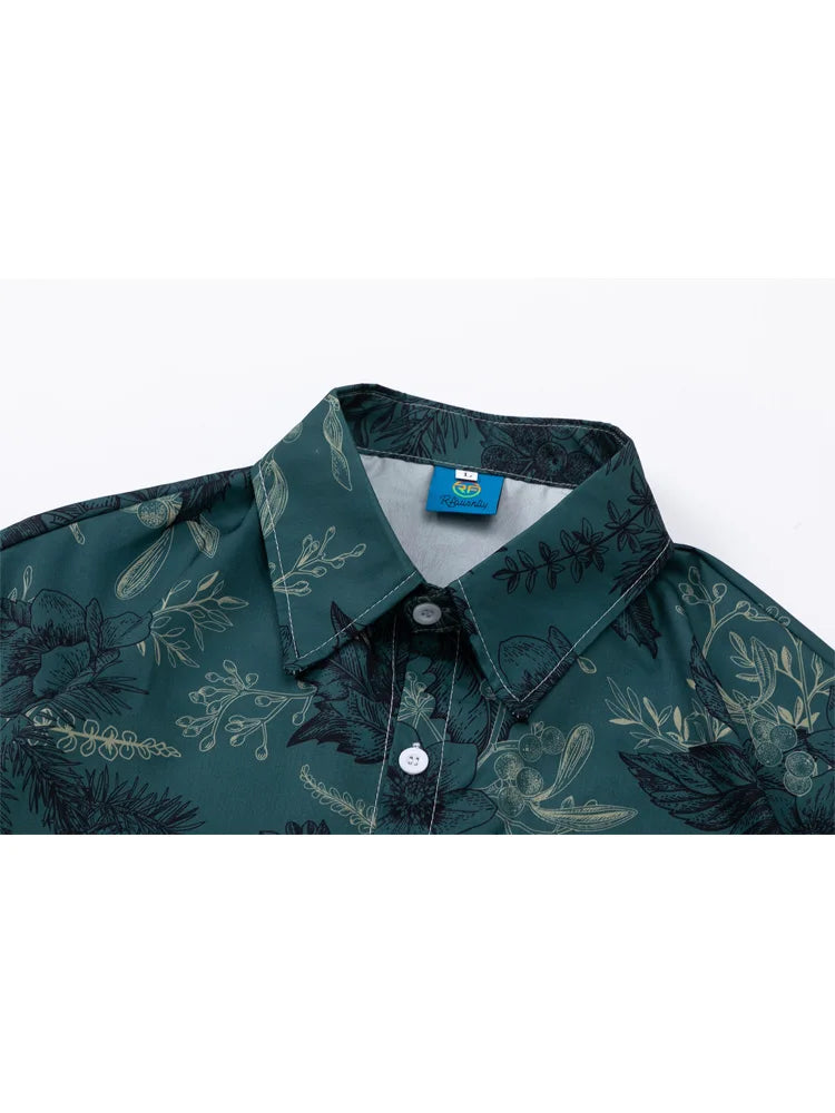Green Retro Floral Printed Shirt
