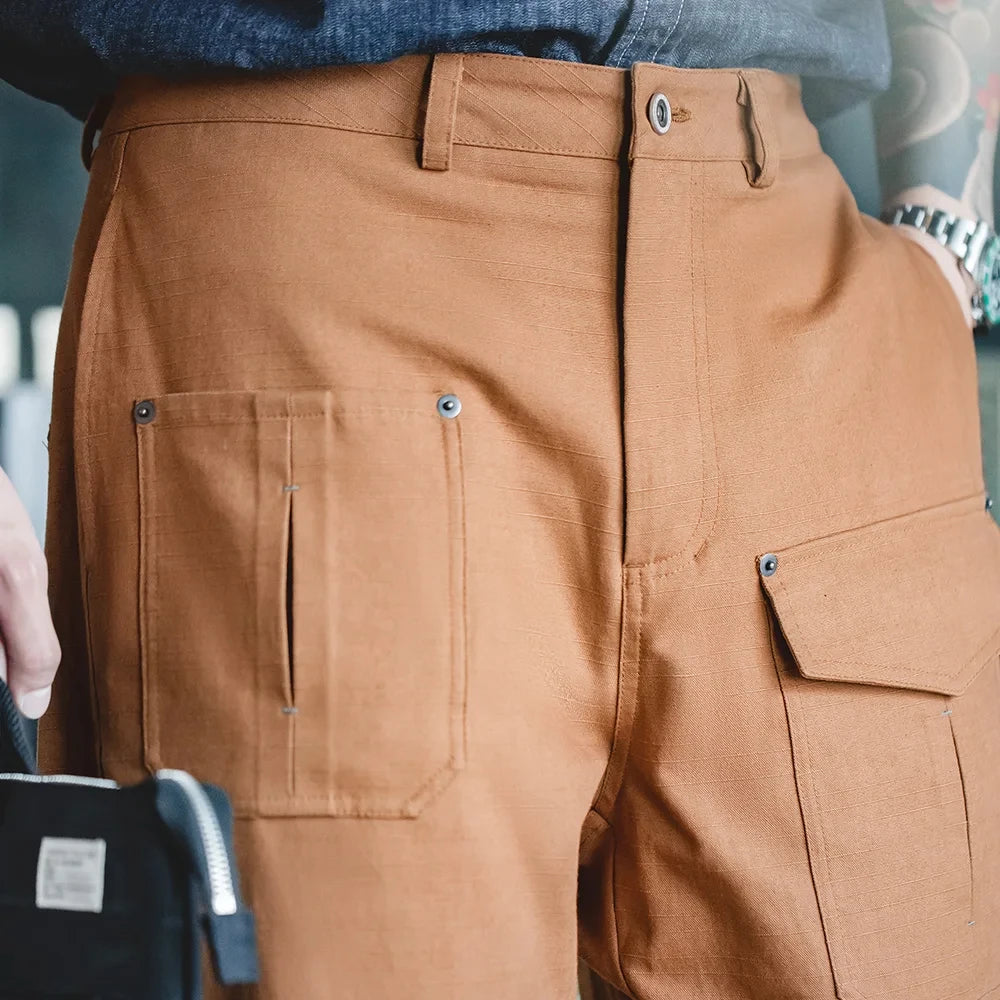 Solid Brown Cotton Straight Trousers