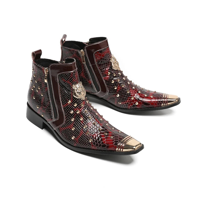 Glam Rock Snakeskin Gold Rivets Boots