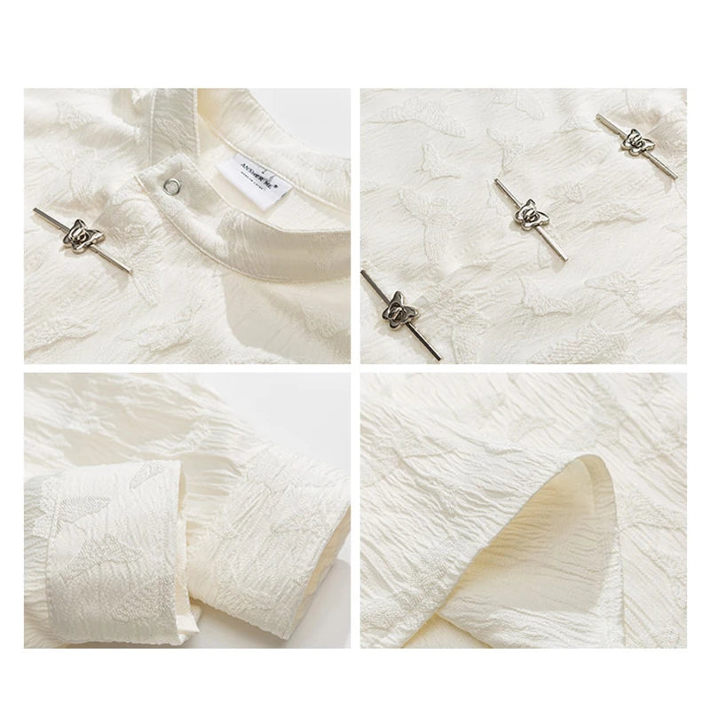 Vintage Blouse Butterfly Jacquard Button Shirt